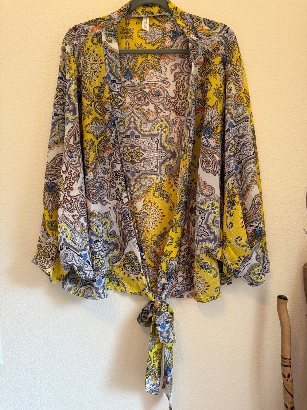 L Love Floral Paisley Tie Front Kimono Blouse Dolman Sleeve Size Small